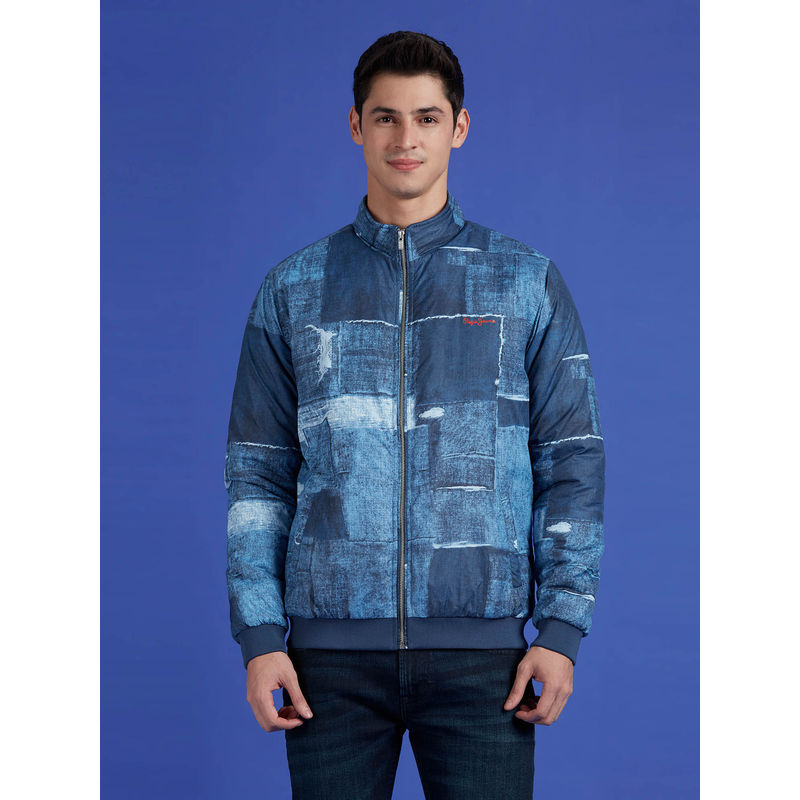 Pepe Jeans Blue Abstract Print Full Sleeve Jacket (S)