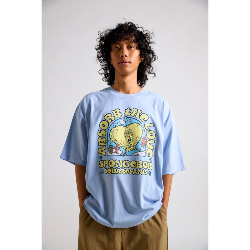 The Clothing Factory Spongebob- Absorb the Love Oversized T-Shirt-Blue (XL-2XL)