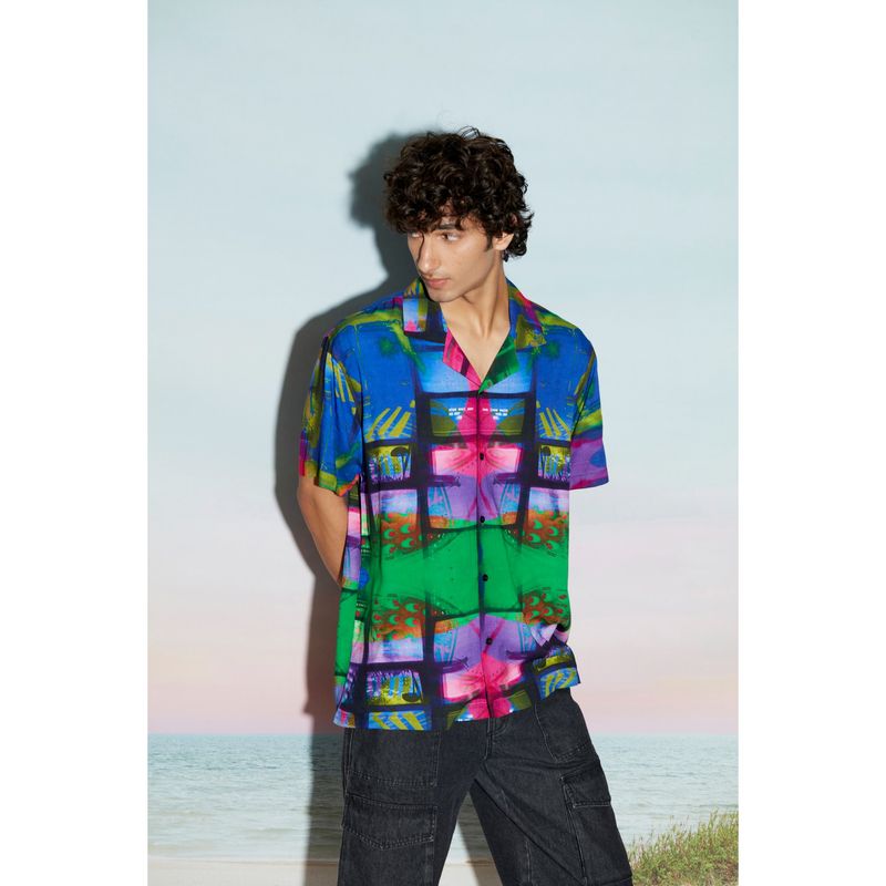 The Clothing Factory TV Screens Abstract Print Mens Resort Shirt (2XL)