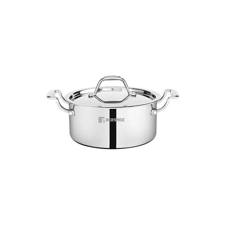 Bergner Argent Triply Casserole with Lid Induction Base, Silver (14 cm)