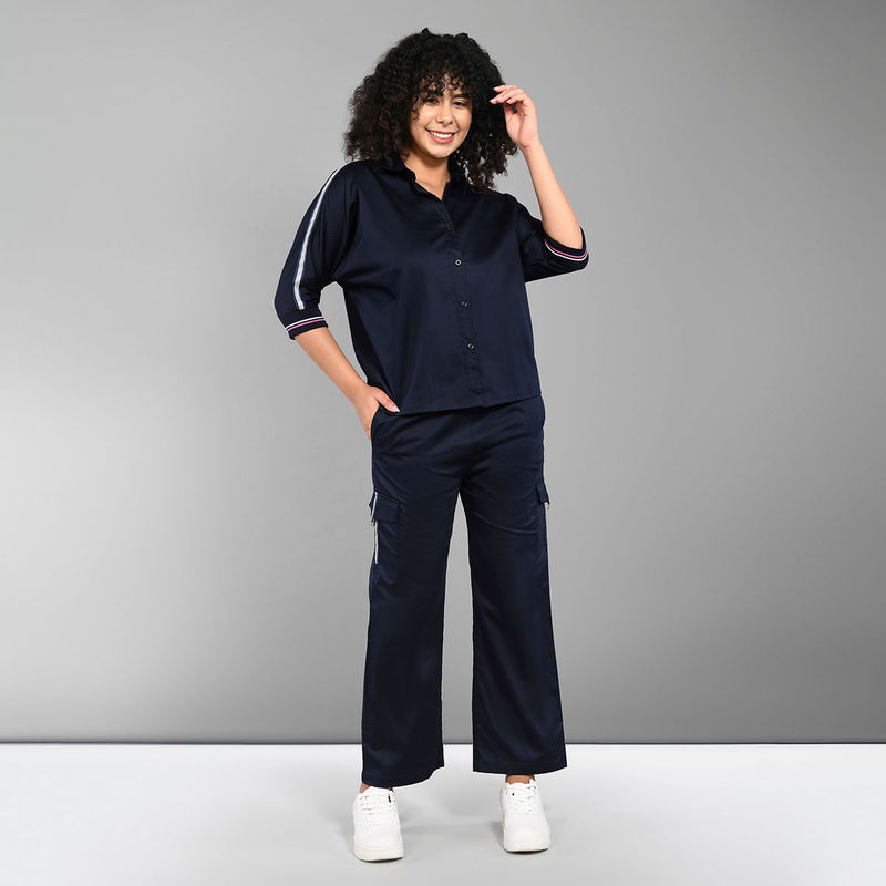 Tuna London Navy Blue Solid Chic Tracksuit (Set of 2) (2XL)