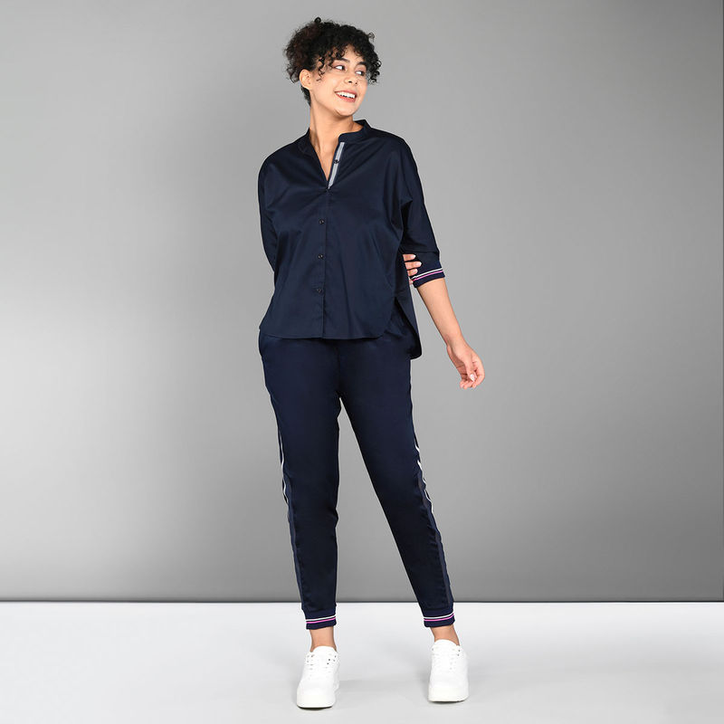 Tuna London Navy Blue Solid Accented Tracksuit (Set of 2) (XS)
