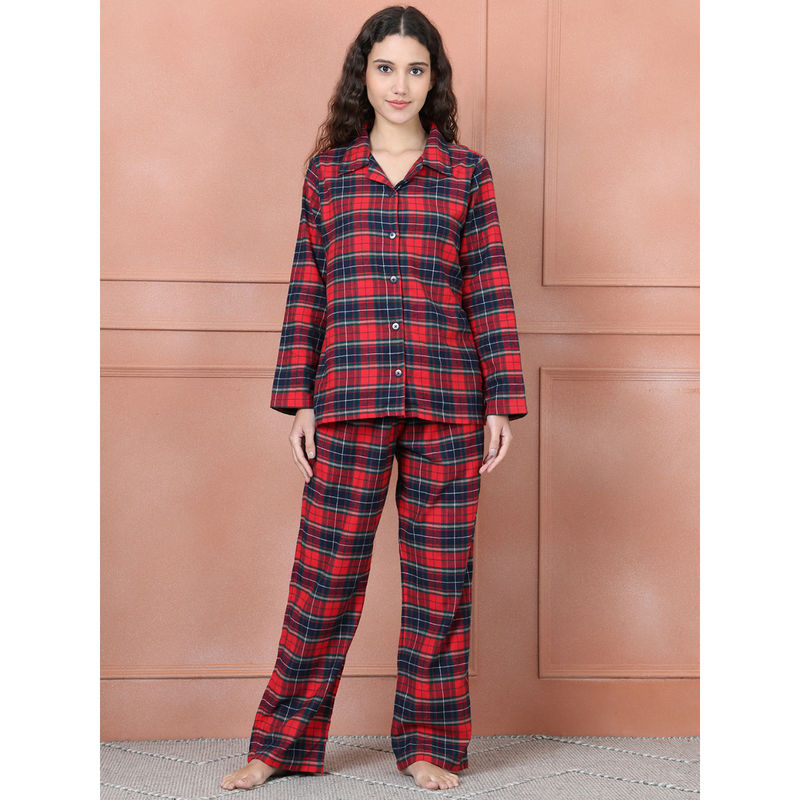 Secret Wish Red Checks Flannel Shirt with Pyjama (Set of 2) (XL)
