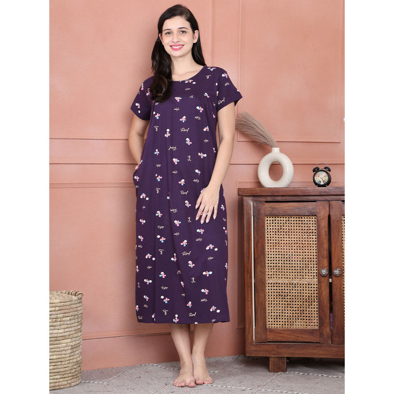 Secret Wish Purple Floral Hosiery Nighty (2XL)