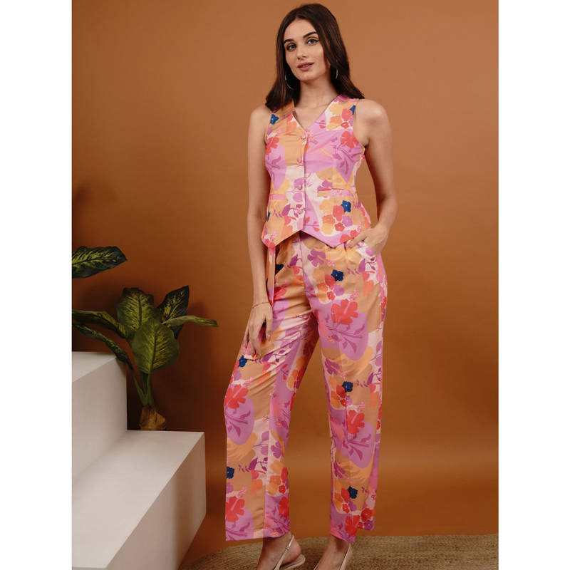 Slumber Jill Pink Floral Fizz Sleeveless Vest with Pyjama (Set of 2) (M)