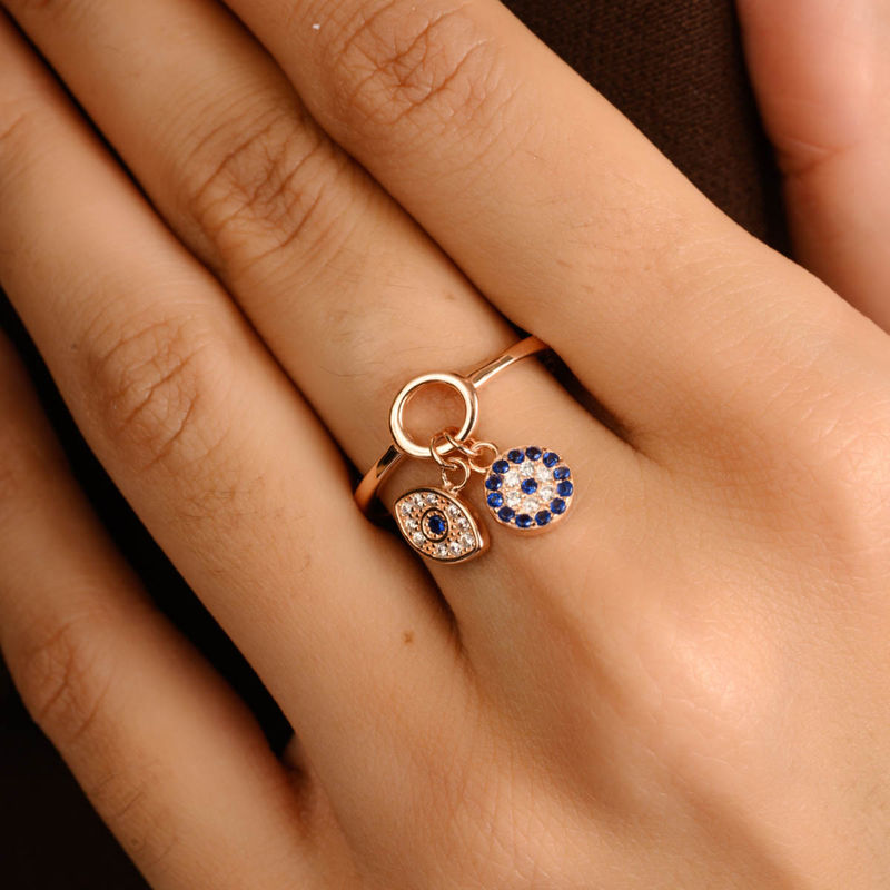METALM rose Gold Plated Evil Eye Charm Ring in silver (14)
