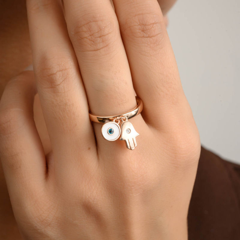 METALM Stylish Evil Eye Hamsa Charm Silver Ring (14)