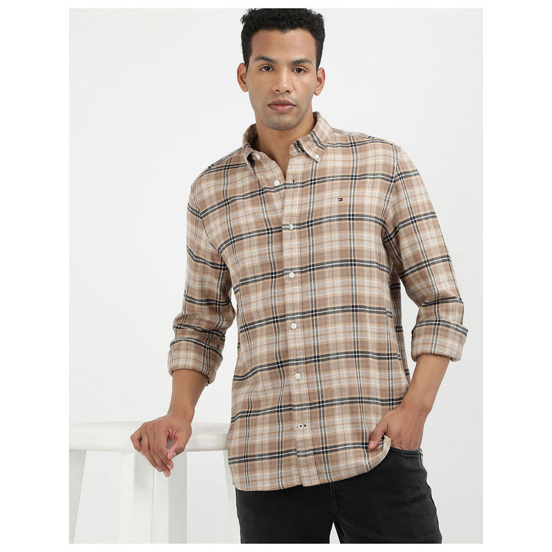 Tommy Hilfiger Mens Beige Checks Shirt (S)
