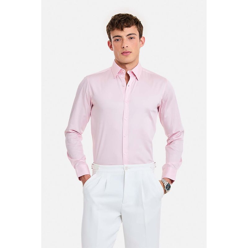 Snitch Men Light Pink Solid Full Sleeves Slim Formal Shirt (XS)