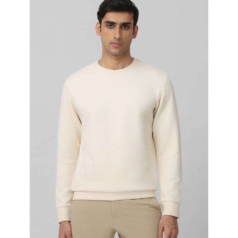 Mufti Men Off White Textured Full Sleeves Sweatshirt (2XL)