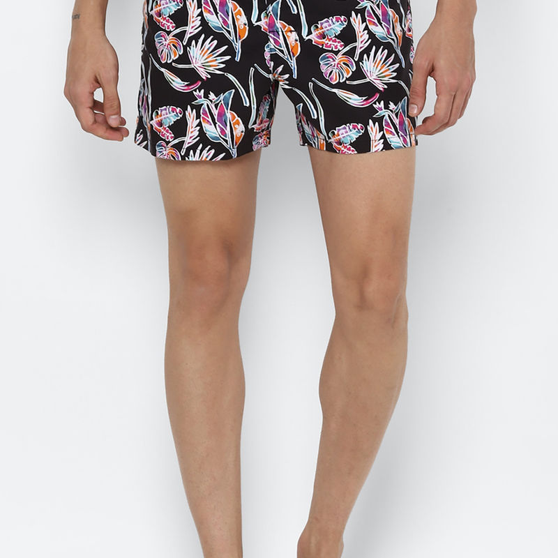 American Eagle Men Black Tropical Palm Stretch Boxer Short Black (M