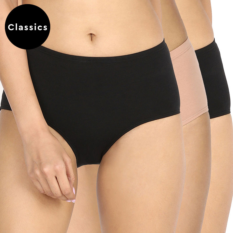 PO3 High Rise Full Brief Cotton Stretch Full Coverage Panty Black Nude black-NYP104 (XL)