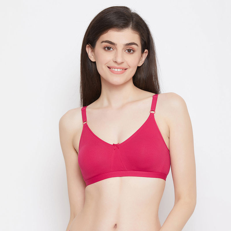 Clovia Cotton Spandex Solid Non-Padded Full Cup Wire Free T-shirt Bra - Dark Pink (40B)