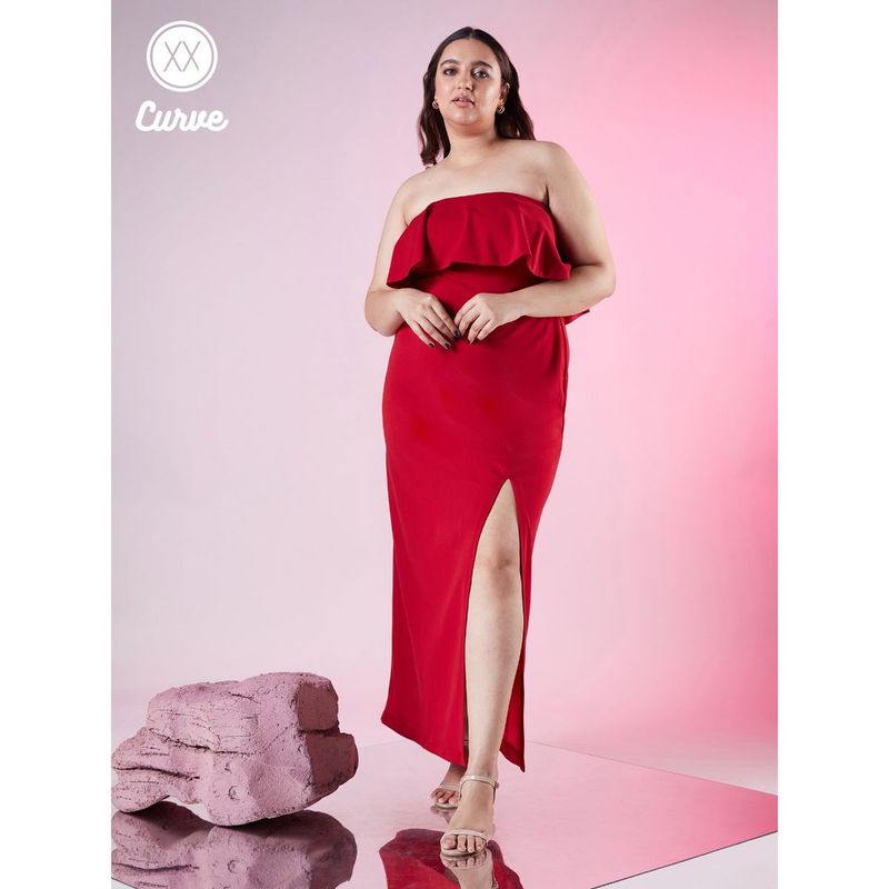 Twenty Dresses by Nykaa Fashion Curve Red Tube Neck Ruffle Layered Gown (2XL)