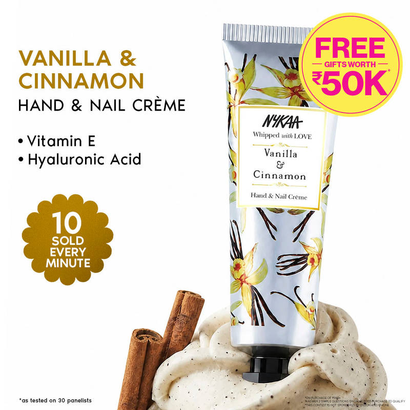 Nykaa Wanderlust Vanilla & Cinnamon Hand & Nail Cream - Hydration with Vitamin E & Hyaluronic Acid