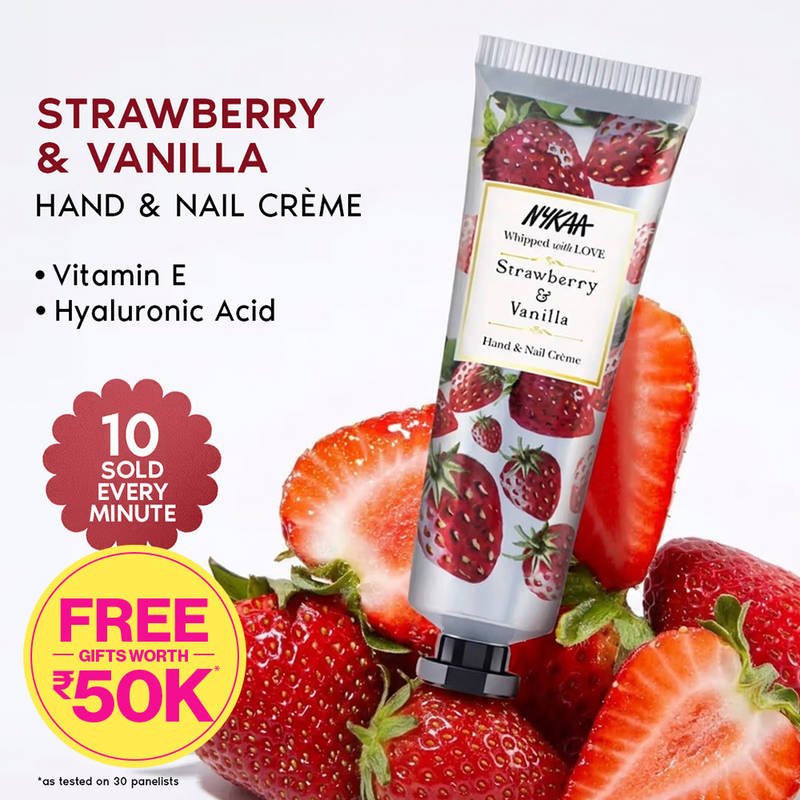 Nykaa Wanderlust Strawberry & Vanilla Hand & Nail Cream - Hydration with Vitamin E & Hyaluronic Acid