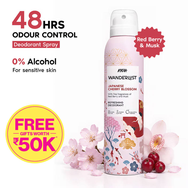 Nykaa Wanderlust Japanese Cherry Blossom Deodorant Spray for Women 48 Hours Sakura Floral Freshness