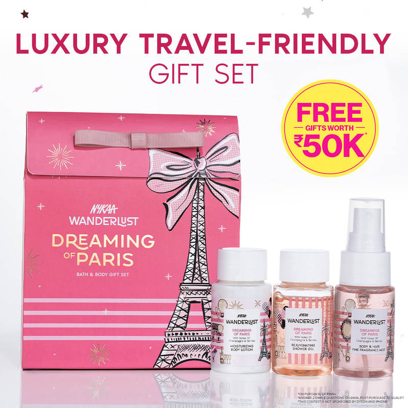 Nykaa Wanderlust Dreaming of Paris Bath & Body Gift Set for Women - Shower Gel, Lotion, Mist