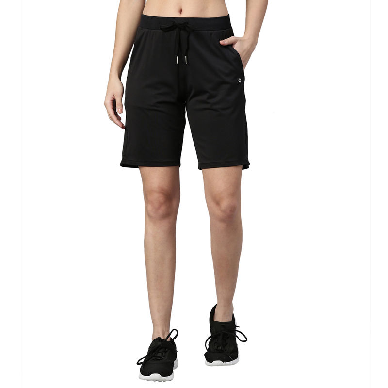 Enamor Athleisure A702-Dry Fit Antimicrobial Active Knee Shorts-Jet Black (L)