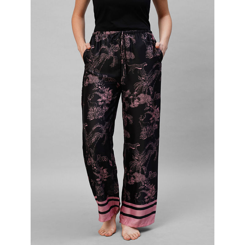 Drape In Vogue Women Black Pink Printed Pyjama (XL)