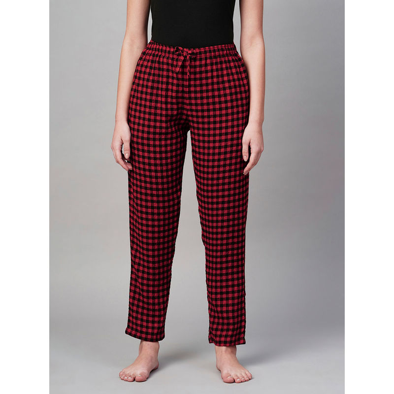 Drape In Vogue Women Black Red Checks Pyjama (S)