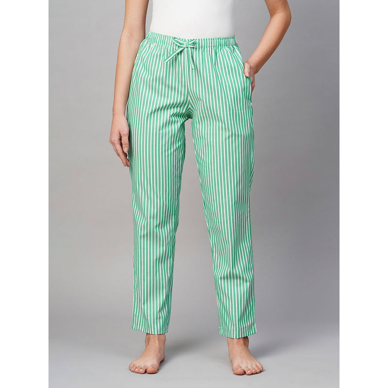 Drape In Vogue Women Green White Lining Pyjama (S)