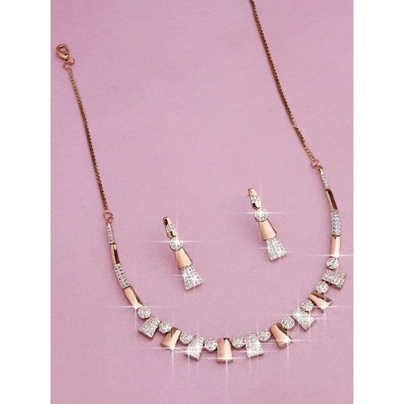 Estele Rose Gold Plated CZ Stunning Two Tone Necklace Set for Women