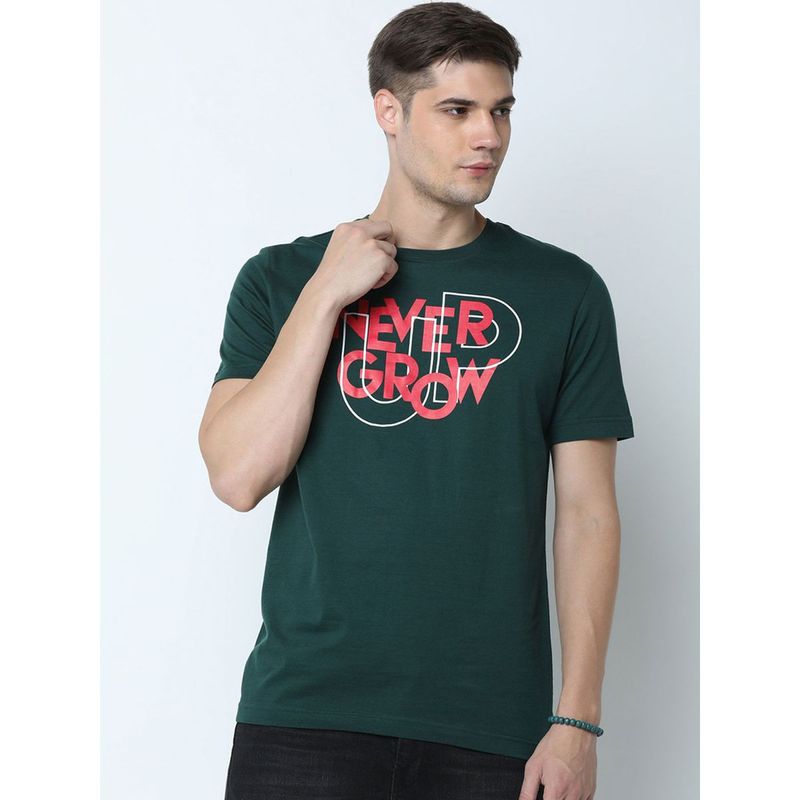 Huetrap Mens Printed Round Neck Green T-Shirt (S)