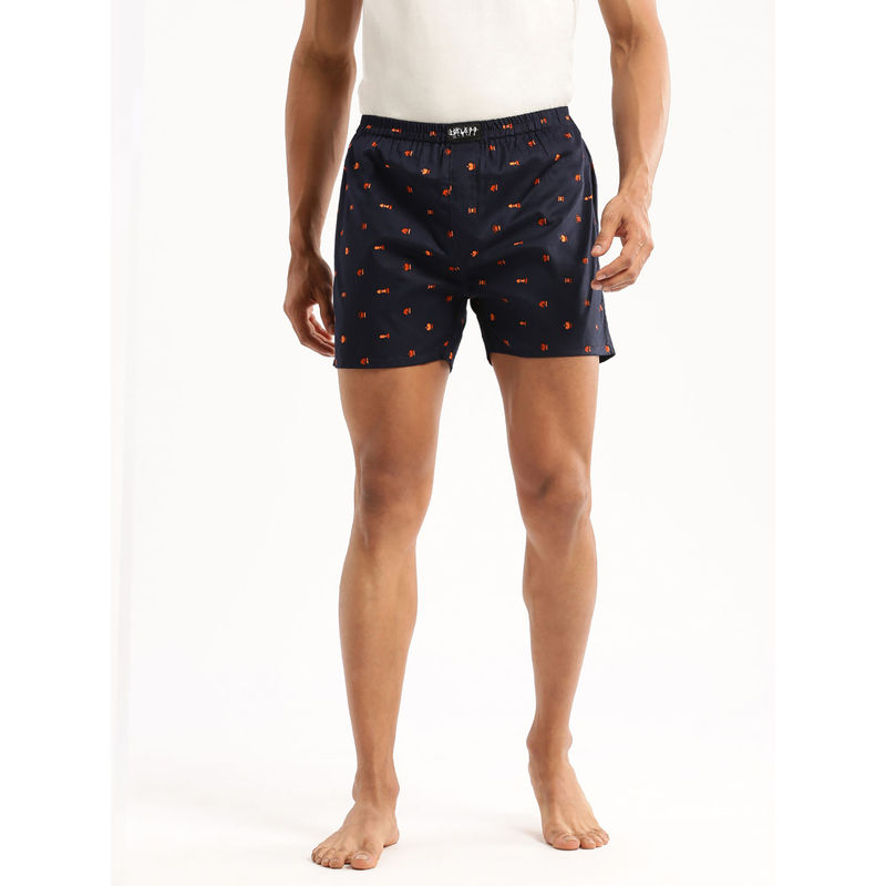 SHOWOFF Men Cotton Slim Fit Printed Navy Blue Boxer (M)