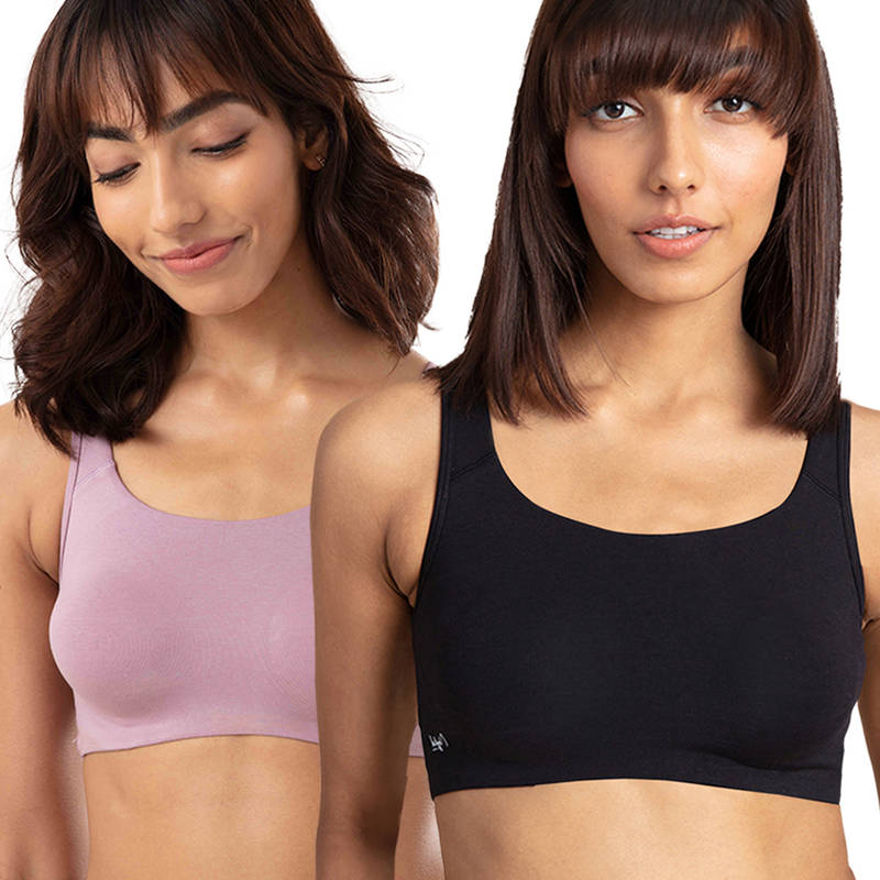 NYKD By Nykaa PO2 Easy-Peasy Slip-On Bra With Full Coverage-Purple & Black-NYB113 (XS)