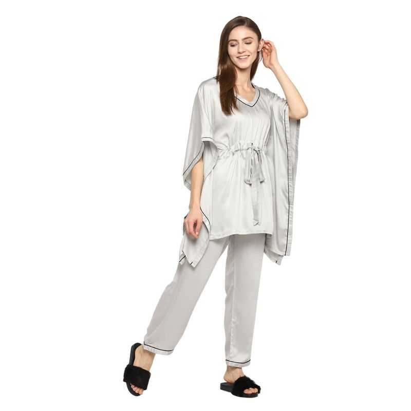 Shopbloom Ultra Soft Light Modal Satin Women's Kaftan Night Suit - Grey (XXL)