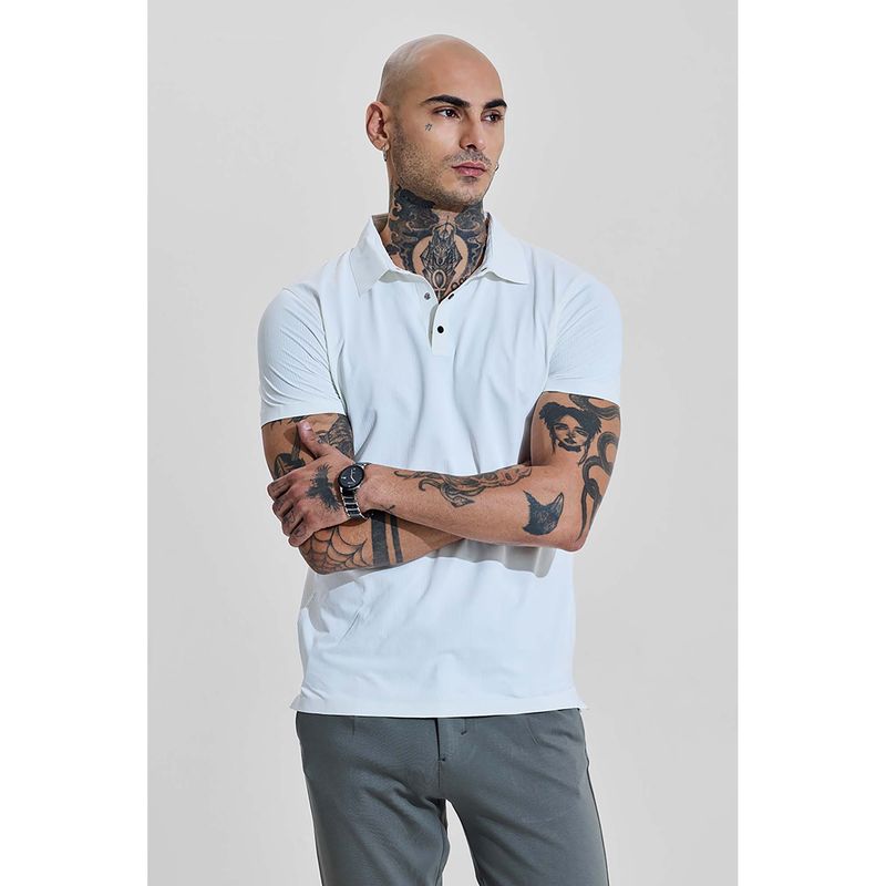 Snitch Men Blue Textured Polo T-Shirt (L)