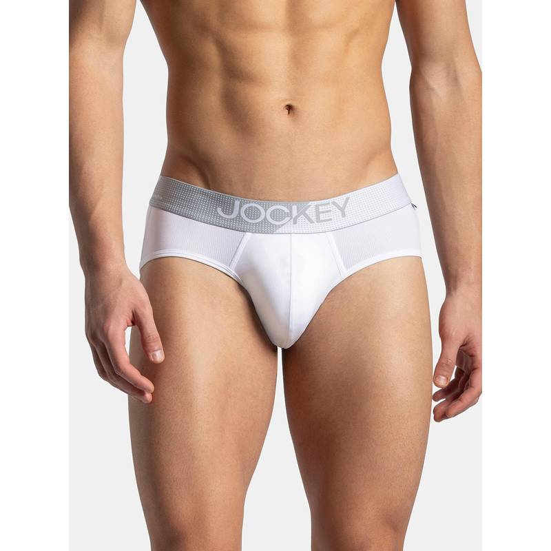 Jockey MM04 Men Microfiber Mesh Elastane Active Wear Brief - White (M)