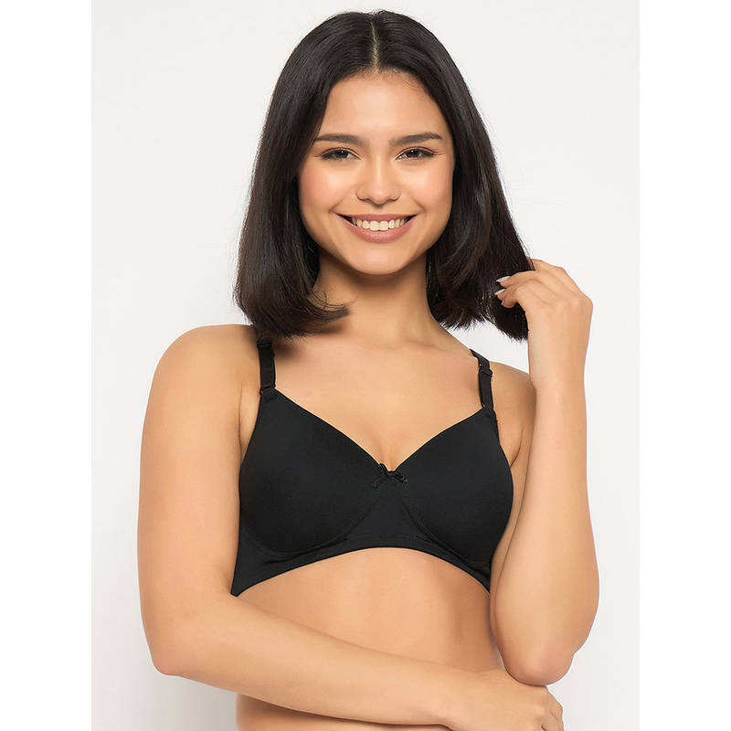 Clovia Cotton Padded Full Cup Wire Free T-Shirt Bra - Black (34B)