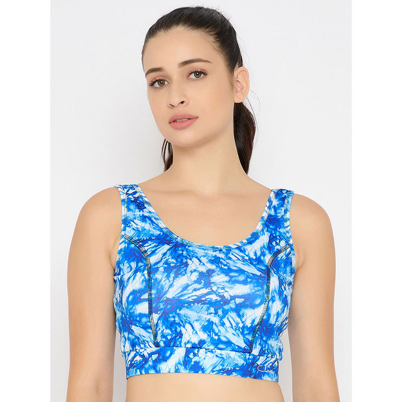 Clovia Polyester Spandex Printed Padded Full Cup Wire Free Sports Bra - Blue (2XL)