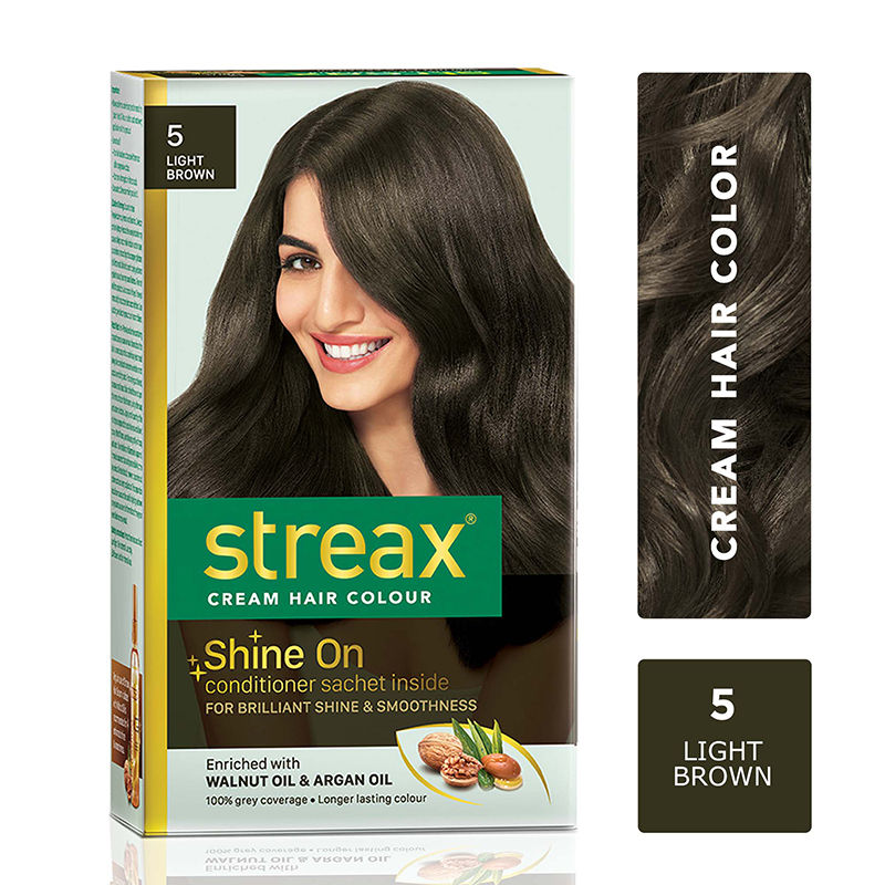Streax Cream Hair Colour, 100% Grey Coverage, No Ammonia, 5 Light Brown