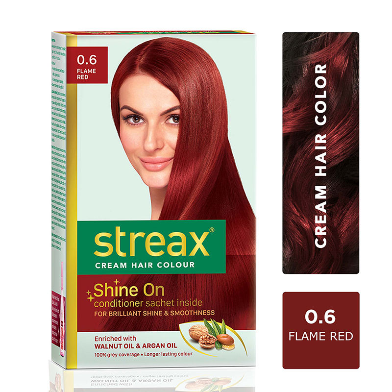 Streax Cream Hair Colour, 100% Grey Coverage, No Ammonia, 0,6 Flame Red