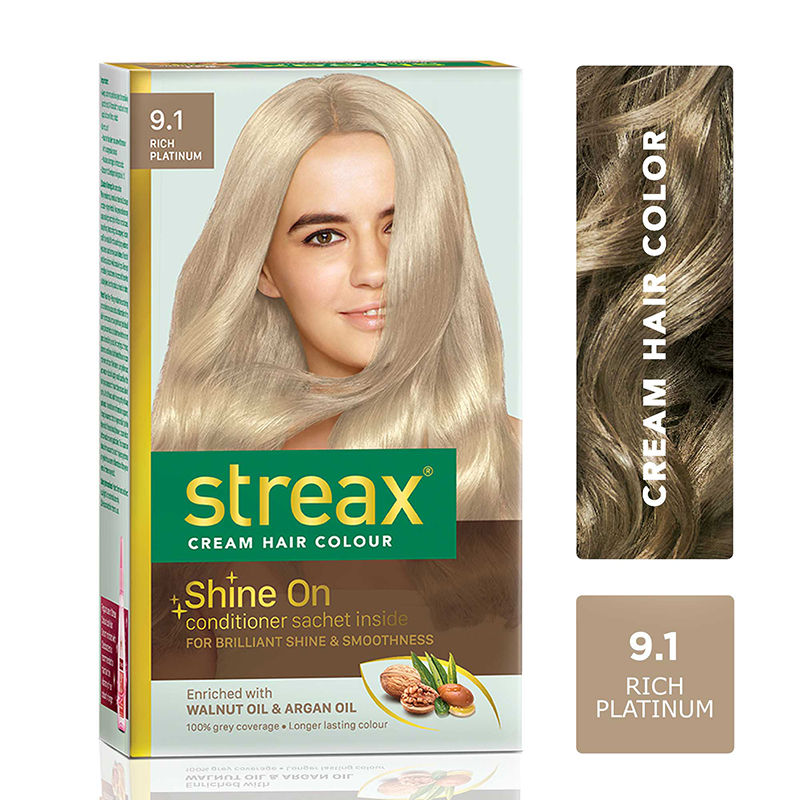 Streax Cream Hair Colour, 100% Grey Coverage, No Ammonia, Rich Platinum