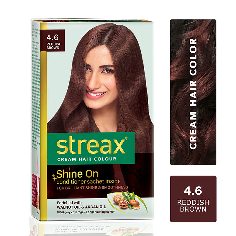 Streax Cream Hair Colour, 100% Grey Coverage, No Ammonia, 4.6 Reddish Brown