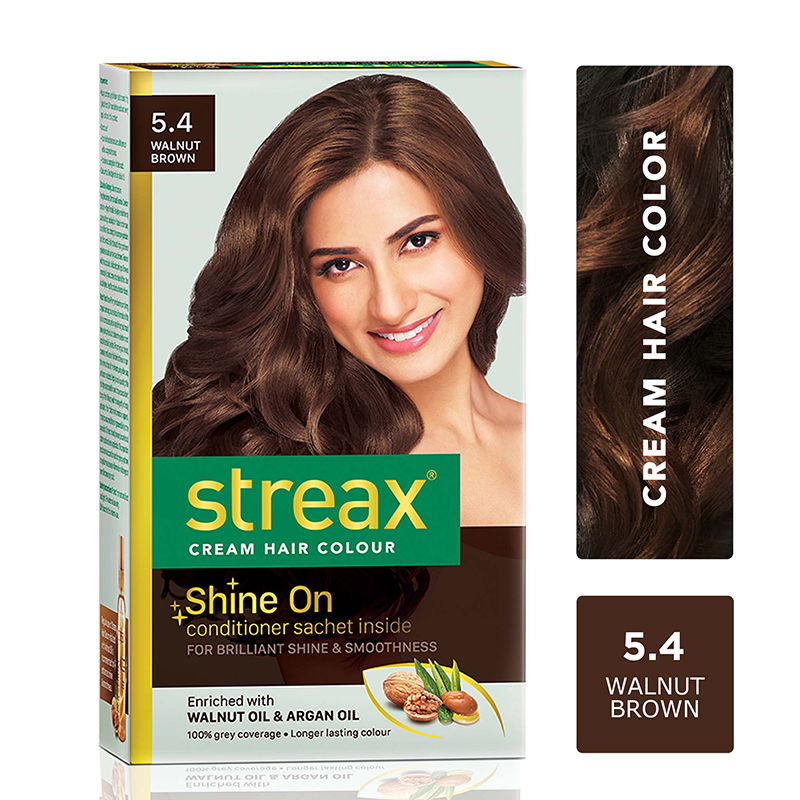 Streax Cream Hair Colour, 100% Grey Coverage, No Ammonia, 5.4 Walnut Brown