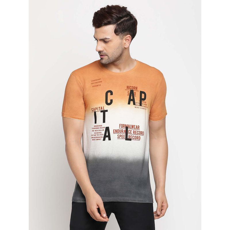 Selfusion Men'S Multi-Colour Ombre Dyed Typography Printed Cotton Slim T-Shirt (L) (L)