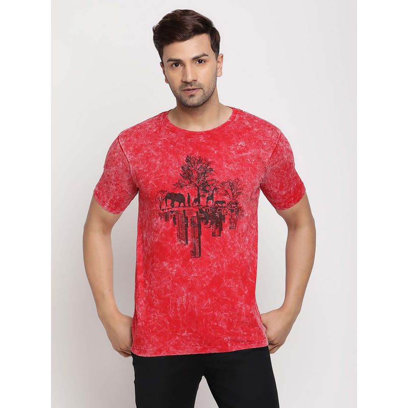 Selfusion Men'S Red Wildlife Cityscape Printed T-Shirt (L) (L)
