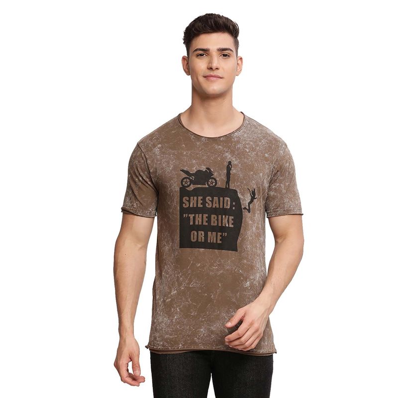 Selfusion Men'S Brown Raw Edge T-Shirt (L) (L)