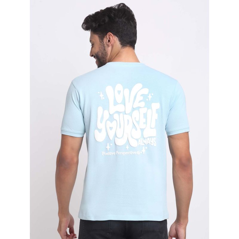 Selfusion Men'S Sky Blue Puff Typographic Printed Cotton T-Shirt (L) (L)