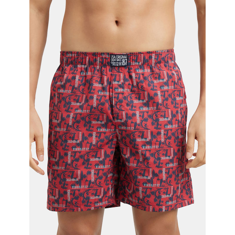 Jockey US57 Men Cotton Woven Printed Boxer Shorts - Brick Red (2XL)