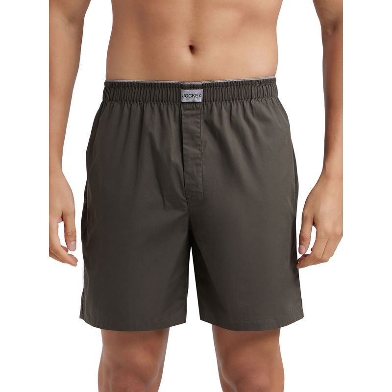Jockey MC10 Men Super Combed Mercerized Cotton Woven Fabric Boxer Shorts - Deep Olive (XL)