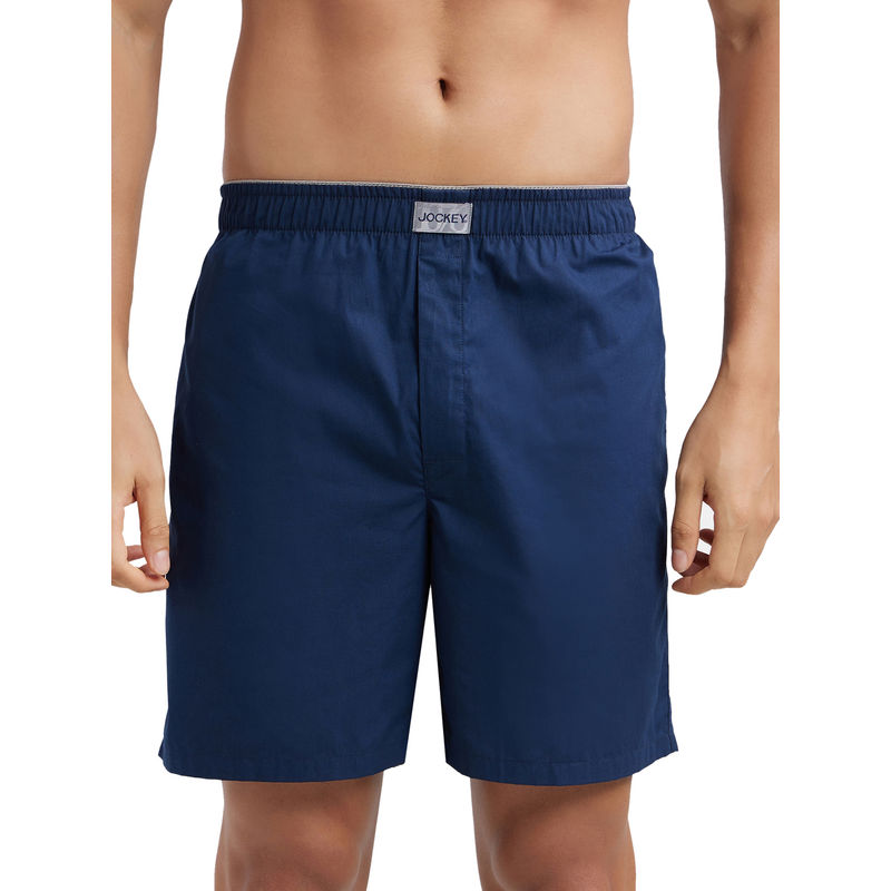 Jockey MC10 Men Super Combed Mercerized Cotton Woven Fabric Boxer Shorts - Navy (XL)