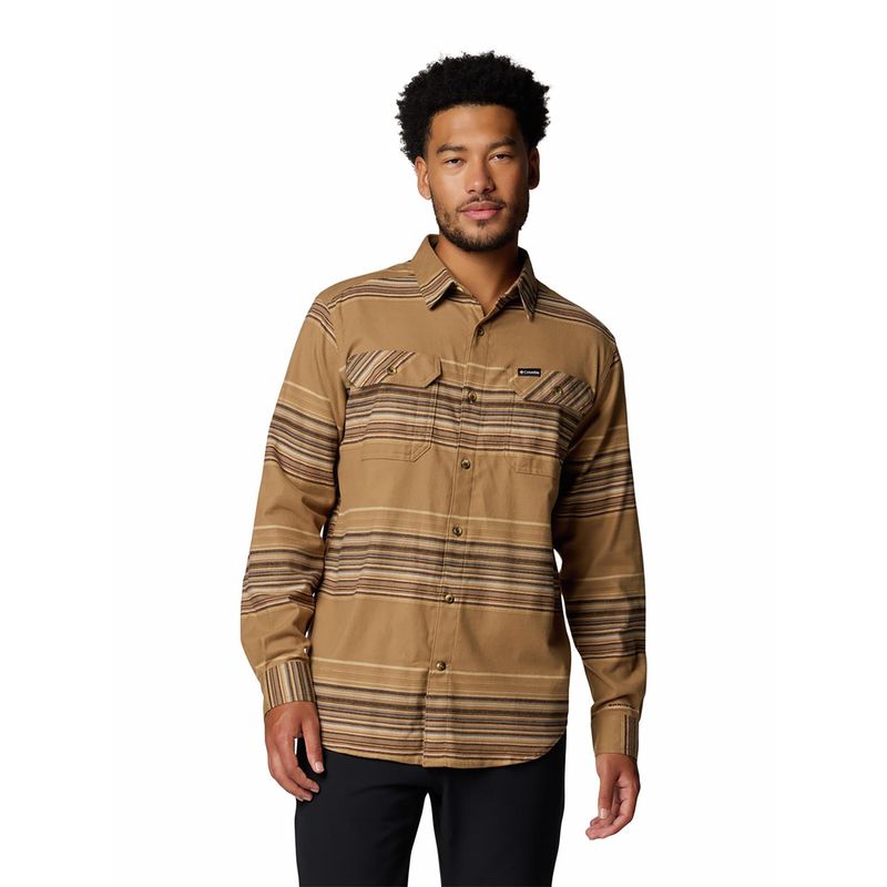 Columbia Mens Mustard Omni-Wick Flare Gun Stretch Flannel Long Sleeve Shirt (S)