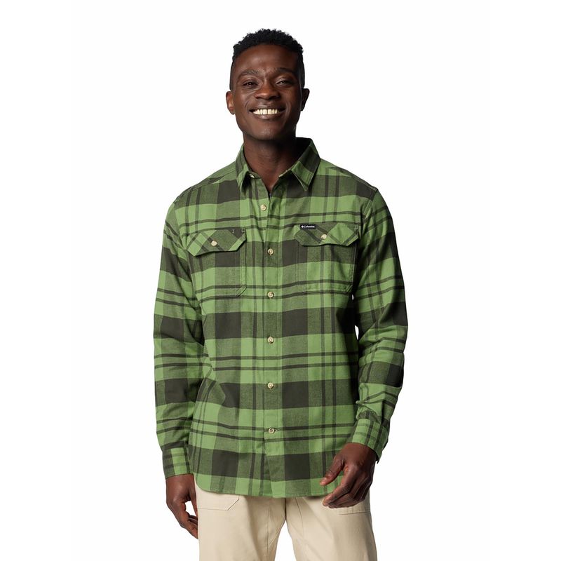 Columbia Mens Green Omni-Wick Flare Gun Stretch Flannel Long Sleeve Shirt (XL)