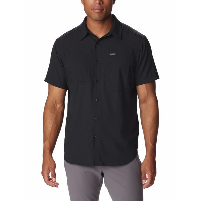 Columbia Mens Black Omni-Shade Silver Ridge Utility Lite Short Sleeve Shirt (M)